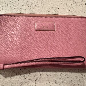 Tumi Pink Pebbled Wristlet Clutch EUC